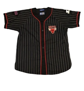 Camiseta deportiva de béisbol vintage de los Chicago Bulls negra bordada a rayas bordada a rayas - Imagen 1 de 9