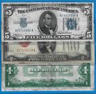 1934/28G/28B-$5 Sc/$2 Usn/$1 Sc Fb,3) Notes,Blue/Red Seal,Circ Fine,Nice!