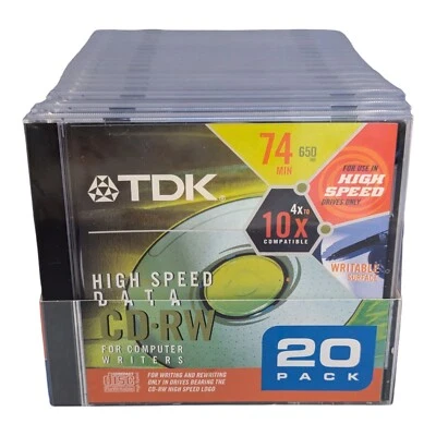 CD-RW 20-Pack New TDK Discs High Speed Data Jewel Case 74 min 650MB 4x-10x Speed - Image 1 of 4