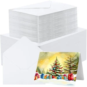 120 Set Blank Cards with Envelopes, 140lb/300GSM Folded Postcard 6x8 Inch Whi... - Foto 1 di 7
