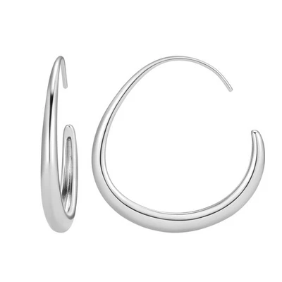 Brincos de argola em forma de J em tom de prata em ródio sobre bronze, branco, 31,7 m - Imagem 1 de 4