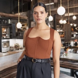 Who What Wear Haley Corset Bodysuit Sleeveless Sweetheart Neck Tank Top Cocoa - Picture 1 of 10