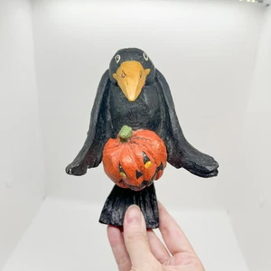 Vintage Haushut H $3. hängende Krähe Ornament Halloween Kürbis Volkskunst Vogel geschnitzt - Bild 1 von 7