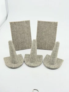 Ring & Ohrring Display 5 Stück für Schmuck Vitrine Ständer Sackleinen Optik - Bild 1 von 4