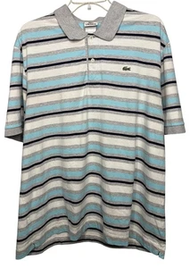 Lacoste Men's Size 8 (XL) Polo Shirt Striped Gray Blue Navy Short Sleeve Cotton - Picture 1 of 8