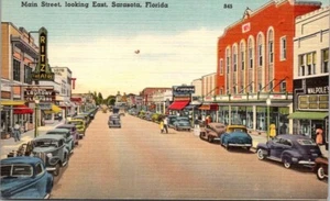 Cartolina d'epoca Main Street Looking East Sarasota Florida B9 - Foto 1 di 2