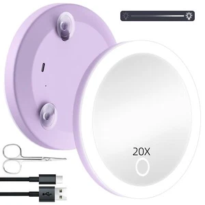 20X Travel Magnifying Mirror with Lights Small LED Magnifying Mirror Recharge... - Picture 1 of 7