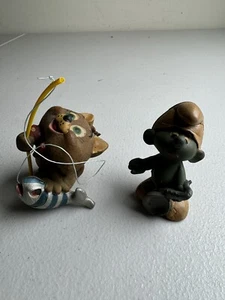 Vintage Lanco Made In Spain Cartoon Cat Fishing& Smurf Rubber Squeak toy - Picture 1 of 13