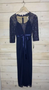 NWT Alex Evenings Navy 3/4 Sleeve Gown Dress Mother Of The Bride Sz 6P - Picture 1 of 8