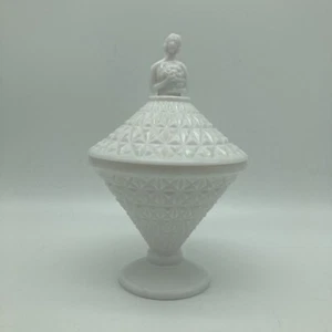 L . E. Smith White Milk Glass Candy Dish - Powder Jar - Lillian VII - Picture 1 of 11