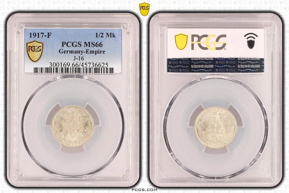 1/2 Mark. J.16 1917 F Stempelglanz PCGS Certified PCGS MS66 96833 - Image 1 of 1