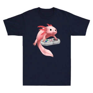 Axolotl Fish Playing Video Game White-Axolotl Lizard Gamers Funny Men's T-Shirt - Picture 1 of 8