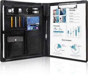 Leather Padfolio Business Portfolio Notebook Binder Office Organizer & writing - Picture 1 of 7