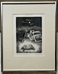 Incisione surreale firmata originale 1967 PHILIPPE MOHLITZ ""Bal de Nuit (NIGHT BALL) - Foto 1 di 13