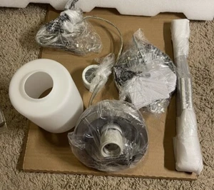 3475 NI Brush nickel 1 light w/satin etched… + Extra a Wood pendant light cord - Picture 1 of 23