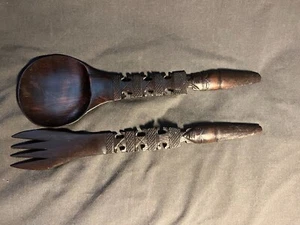 Afrikanischer Holzlöffel und Gabel geschnitzt - Bild 1 von 3