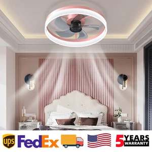 20 inch Ceiling Fan LED Light Modern Pink Flush Mount w APP / Remote Control Kit - Picture 1 of 10