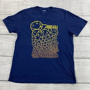 Nirvana Vintage Crewneck Men Size Large Graphic T- Shirt - Blue Y2K Kurt Cobain - Picture 1 of 6