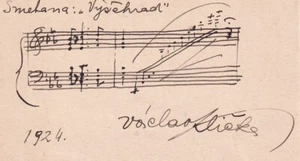 VACLAV KLICKA Tschechischer Virtuose Harfenist handsigniertes musikalisches Zitat aus Ma Vlast II - Bild 1 von 1