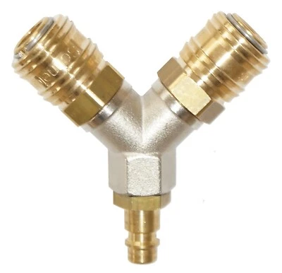 GROLL GMBH Druckluft-Verteiler 2-fach Y-Stück Luftverteiler Kupplung Stecknippel Anschluß