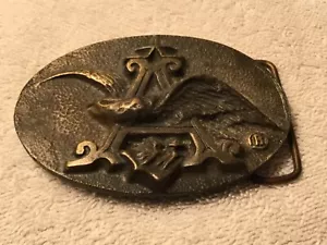 Vintage 1970s Anheuser Busch Eagle Logo Solid Brass Belt Buckle P168 - Picture 1 of 5