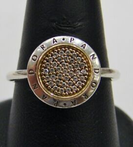 Pandora Sterling Silver & 14k Diamond Cluster Ring - Size 9.25