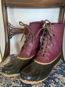 Lands End Womens 502426 Unlined Duck Boots Ankle Lace Up Deep Claret Red Size 8 - Picture 1 of 9