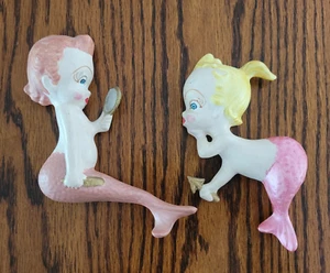 Raro Juego De 2 Figuras De Pared Bebé Sirenas MCM 50 De Colección - Imagen 1 de 5