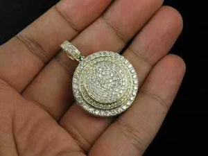 2.00Ct Round Real Moissanite Cluster Circle Pendant 14K Yellow Gold Pated Silver - Picture 1 of 4