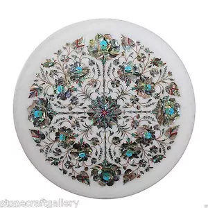 Round Marble Plate Inlay Work Stone Pietra Dura Handmade Home Decor - Picture 1 of 3