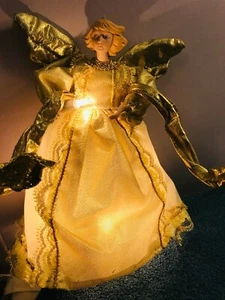 Christmas tree Topper Angel Lighted gold wings & gown Porcelain face MAX3876 - Picture 1 of 8