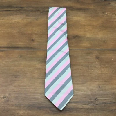 Gravata listrada cinza rosa pastel Brioni 100% seda feita na Itália 59,75 x 3,5 Páscoa - Imagem 1 de 4
