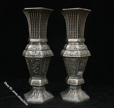  Jarrón de mariposa hecho a mano de plata antigua china de 27 cm para coleccionar Foto 1 de 4