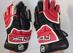 Reebok RBK HG5K 13” Ice Hockey Gloves Black White Red Hand Guards - Picture 1 of 10