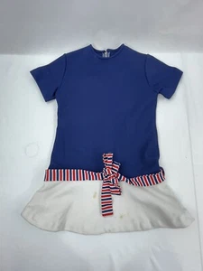 VINTAGE Handmade 70’s Navy Sailor Girls Size S Dress Size Red White Nautical - Picture 1 of 10