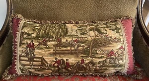 Fox Hunt Tapestry Long Lumbar Pillow 35”x15” Equestrian Dogs Horses - Picture 1 of 15