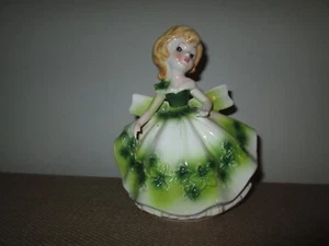 Vintage anni 50 RELPO 5835 fioriera bionda ragazza in abito verde fiori *Giappone - Foto 1 di 6