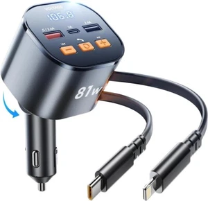 Bluetooth Auto Adapter mit einziehbaren Ladekabeln - 100W Schnell Autoladegerät & - Bild 1 von 7