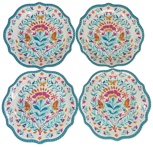 Pioneer Woman Folk Geo Dinner Plates Melamine 4pc BPA Free 10.7-inch Teal Dining - Picture 1 of 7