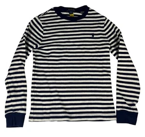 Polo Ralph Lauren Logo Striped Sweater Top Boys 6 Navy Blue White Ribbed Knit - Picture 1 of 7