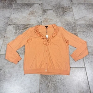 Talbots Cardigan Sweater Lightweight Tangerine Button Ruffled Wool Blend Top XL - Picture 1 of 10