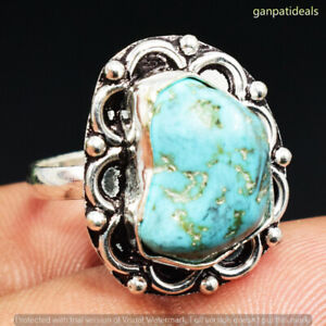 Turquoise Gemstone Ethnic Handmade Ring Jewelry US Size- 9 GR-19235