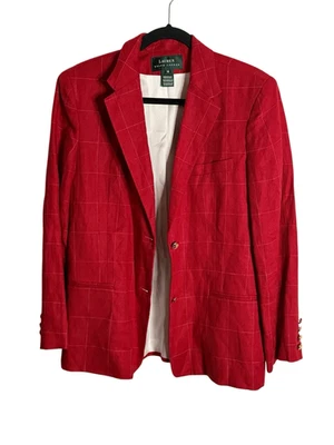 Blazer Lauren Ralph Lauren Feminino 14 Painel Janela Vermelha Antigo 100% Linho Feriados - Imagem 1 de 4