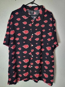Naruto Shippuden Men Button Up Shirt XL Black Red Akatsuki Clouds - Picture 1 of 12