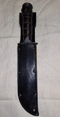 Vintage Camillus NY USA KA-BAR Style Fixed Blade Knife with Sheath  - Image 1 of 4