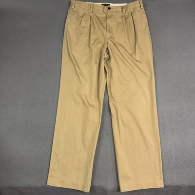 Eddie Bauer Khaki Pants Mens 38 Tall Brown Relaxed Fit Pleated Cotton Twill - Image 1 of 4