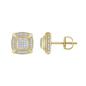 Men's Stud Earrings 0.25ct Natural Round Diamond 10k Yellow Gold - Picture 1 of 1