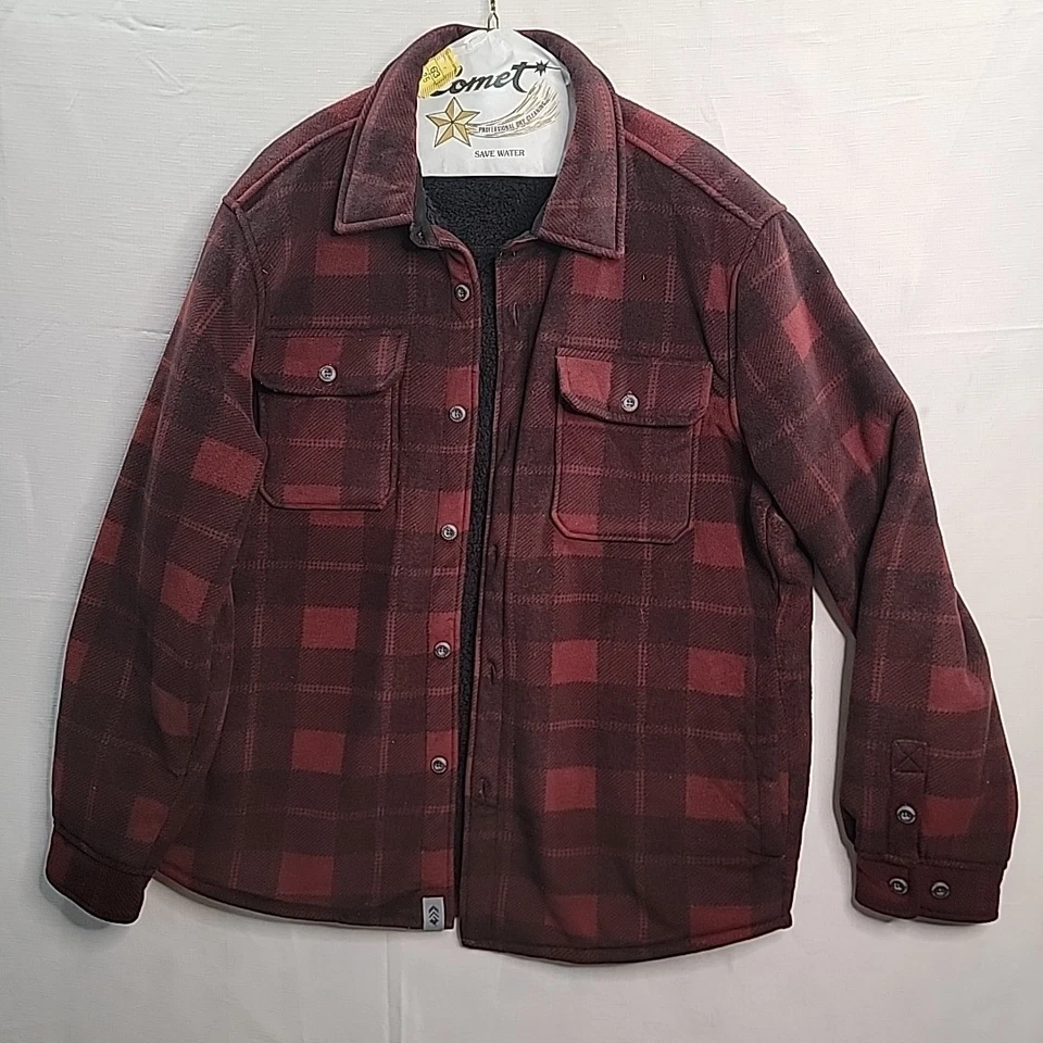 free country mens large Ls Button Fleece Lined Shirt Shacket Red Black Plaid - Image 1 of 4