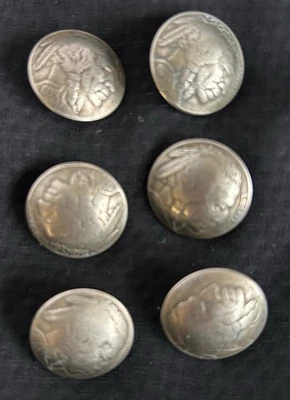 6 Vtg Indian Head Nickle Shank Buttons - Image 1 of 4