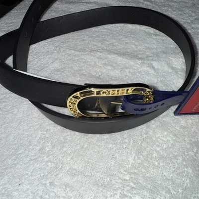 Tommy Hilfiger Cinturón Negro Cuero Sintético Mujer Talla M Hebilla Dorada Logo Foto 1 de 4